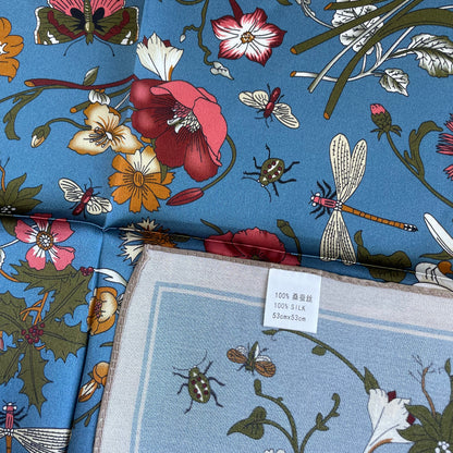 100% Pure Silk Multicolour Small Silk Scarf -The Flowers