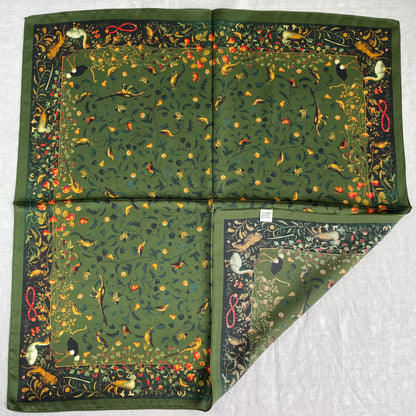 100% Pure Silk Multicolour Large 26” Silk Scarf / Headscarf-The Green & Birds