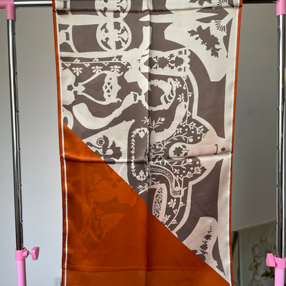 100% Pure Silk Multicolour long Silk Scarf / Headscarf-The Orange & Brown