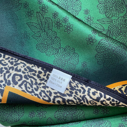 100% Pure Silk Multicolour Small Silk Scarf -The Green & Leopard
