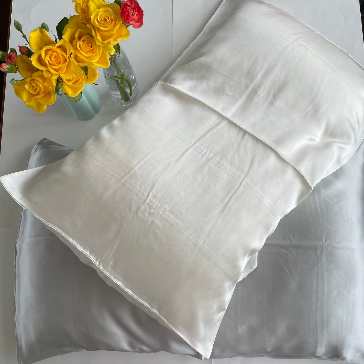 100% Pure Mulberry Silk Pillowcases - 19mm Silk Pillowcases-The White