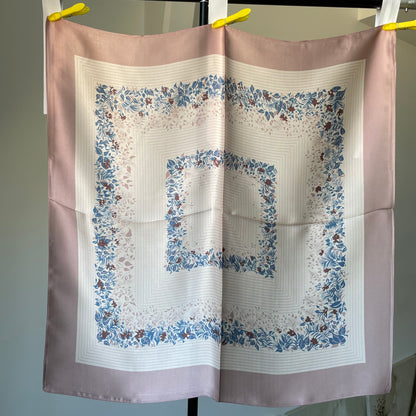 100% Pure Silk Multicolour Large Silk Scarf / Headscarf-The Pink Flowers - 26”Silk Scarf / Headscarf