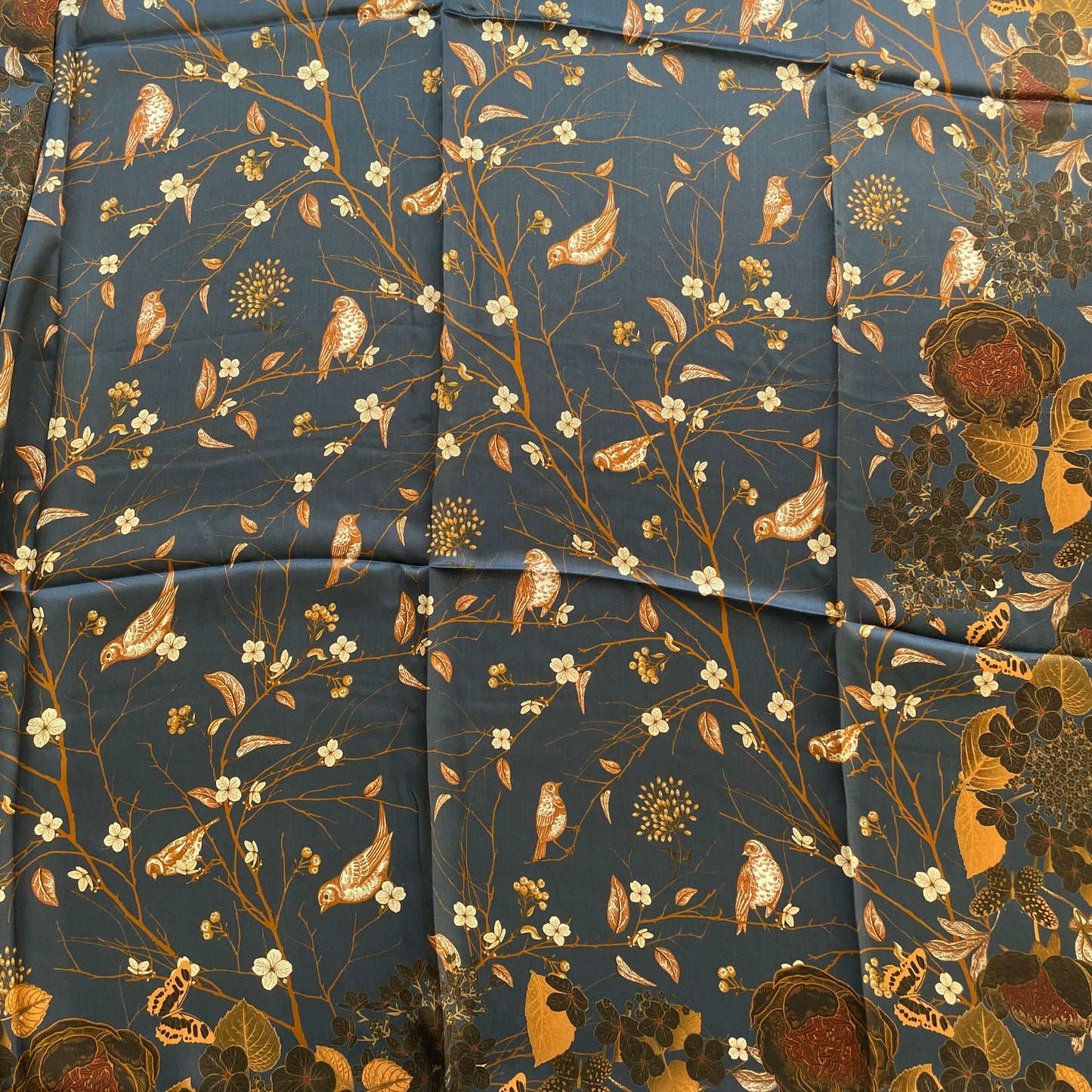 100% Pure Mulberry Silk Multicolour Handmade Large Silk Scarf 43"- The Birds