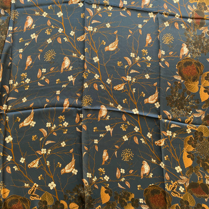 100% Pure Mulberry Silk Multicolour Handmade Large Silk Scarf 43"- The Birds