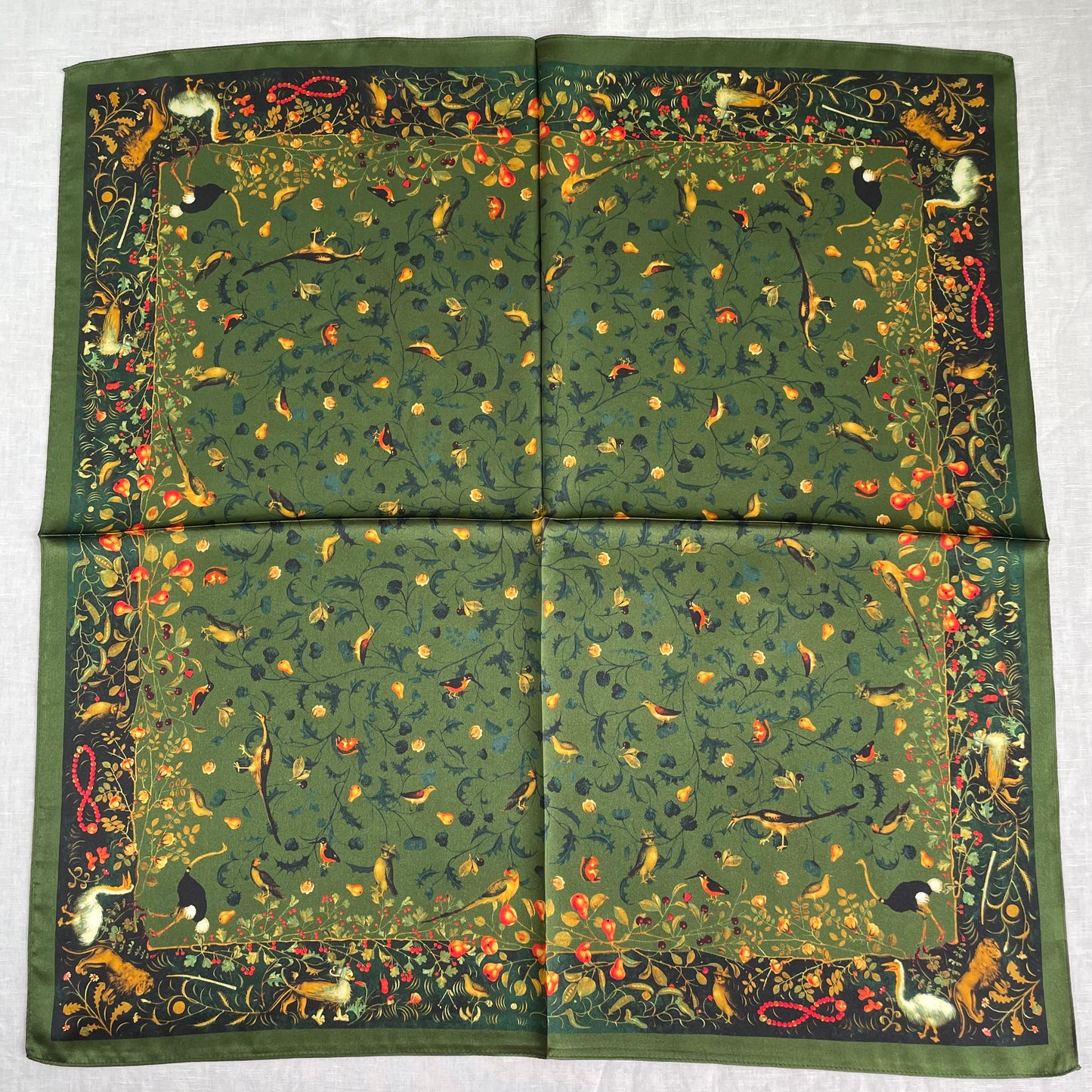 100% Pure Silk Multicolour Large 26” Silk Scarf / Headscarf-The Green & Birds