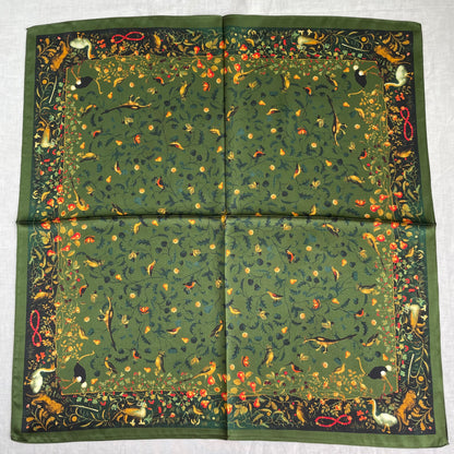 100% Pure Silk Multicolour Large 26” Silk Scarf / Headscarf-The Green & Birds