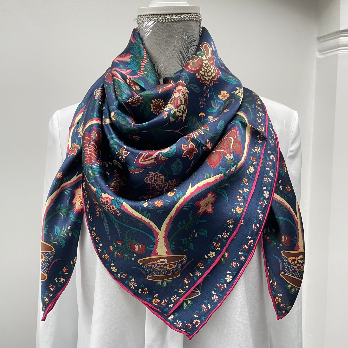 100% Pure Mulberry Silk Multicolour Handmade Large Silk Scarf 43"- The Life Tree II