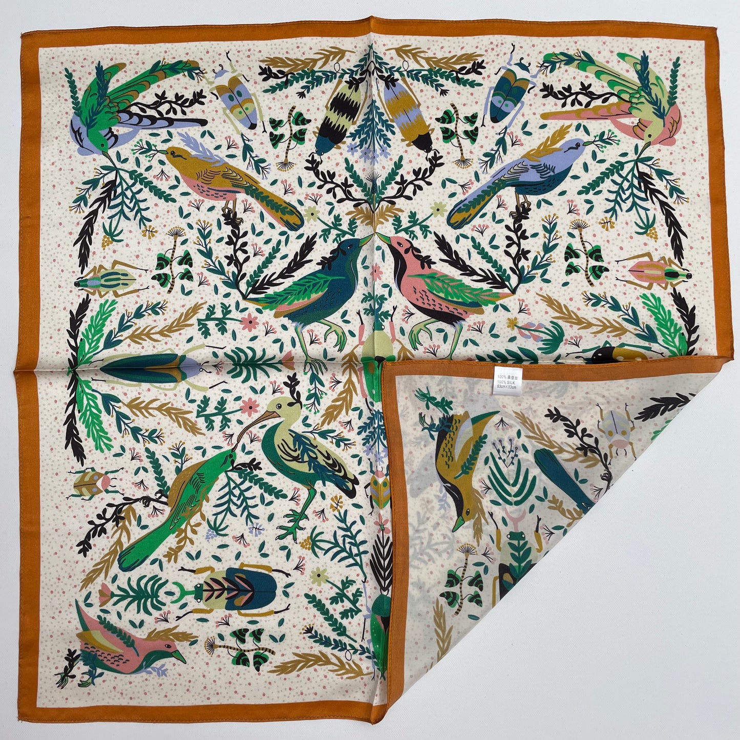 100% Pure Silk Multicolour Small Silk Scarf -The Pipit Garden