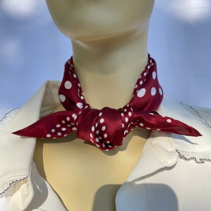 100% Mulberry Silk Scarf-Small Square Multicolor Silk Scarf, lightweight Luxury Neck Hair Scarf - The Burgundy Dots