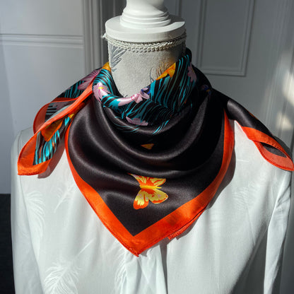 100% Pure Mulberry Silk 26” Scarf - Large Multicolour Headscarf/ Bandana/Hair Scarf - Elegant Square Silk Scarf Gift for Her/Mom -The Flowers