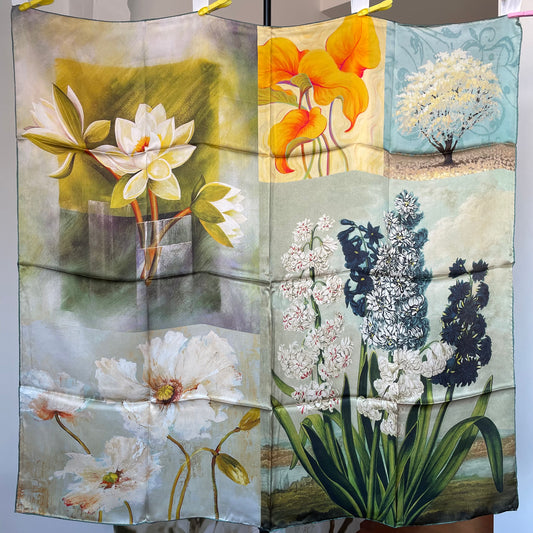 100% Pure Mulberry Silk Multicolour Handmade Large Silk Scarf 43"- The Paintings