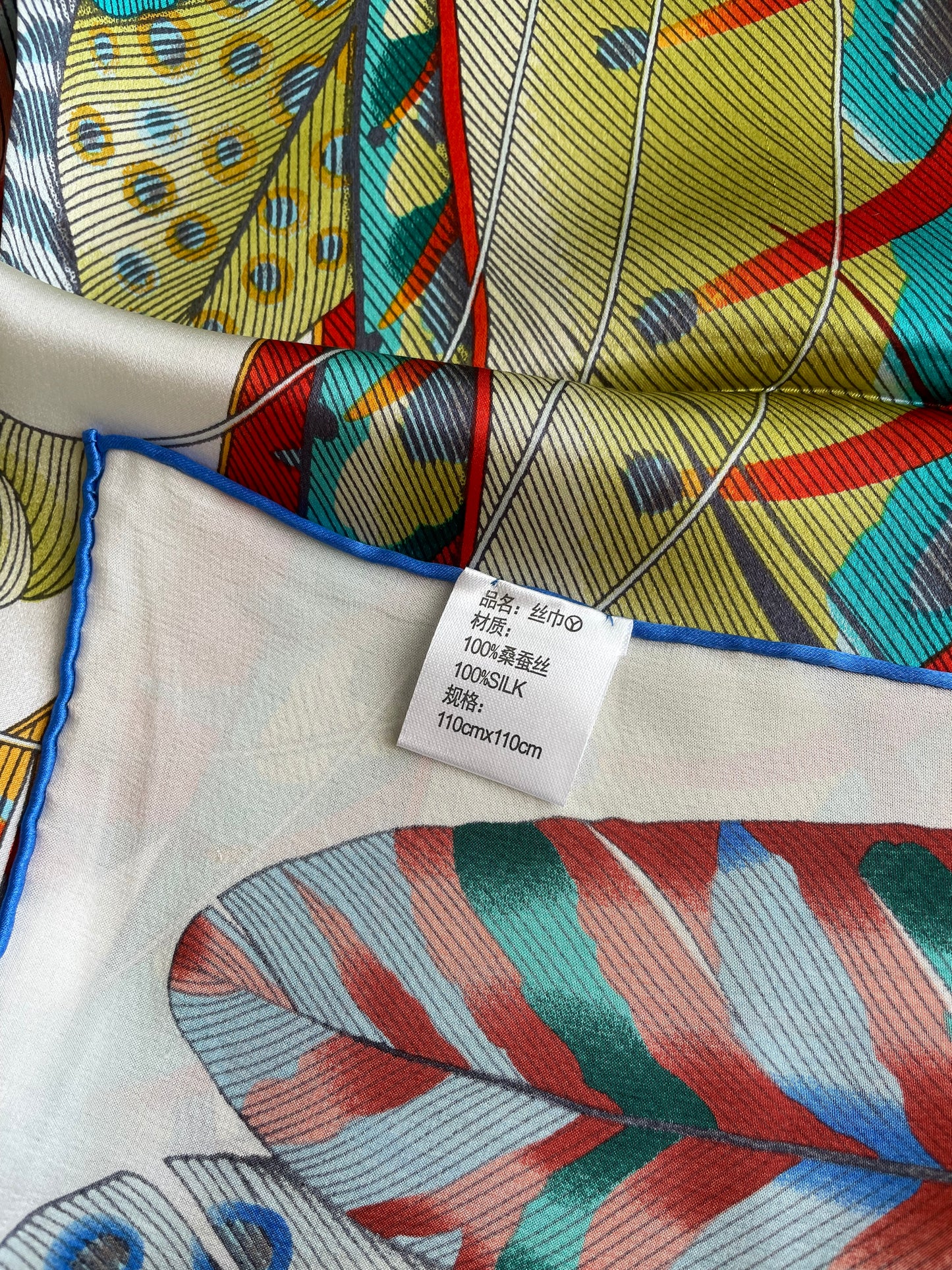 100% Pure Mulberry Silk Multicolour Handmade Large Silk Scarf 43"- The White Feathers