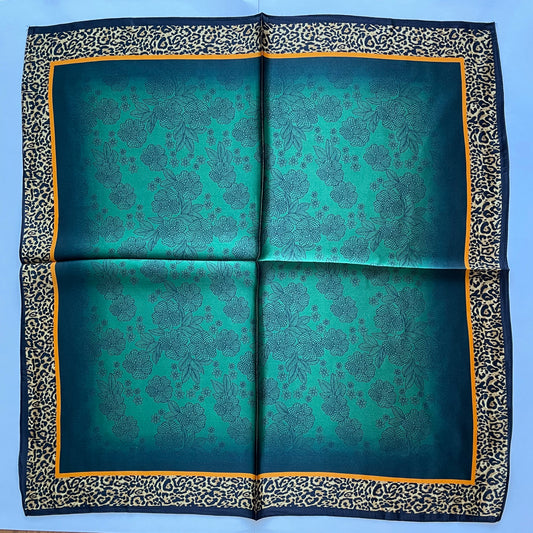 100% Pure Silk Multicolour Small Silk Scarf -The Green & Leopard