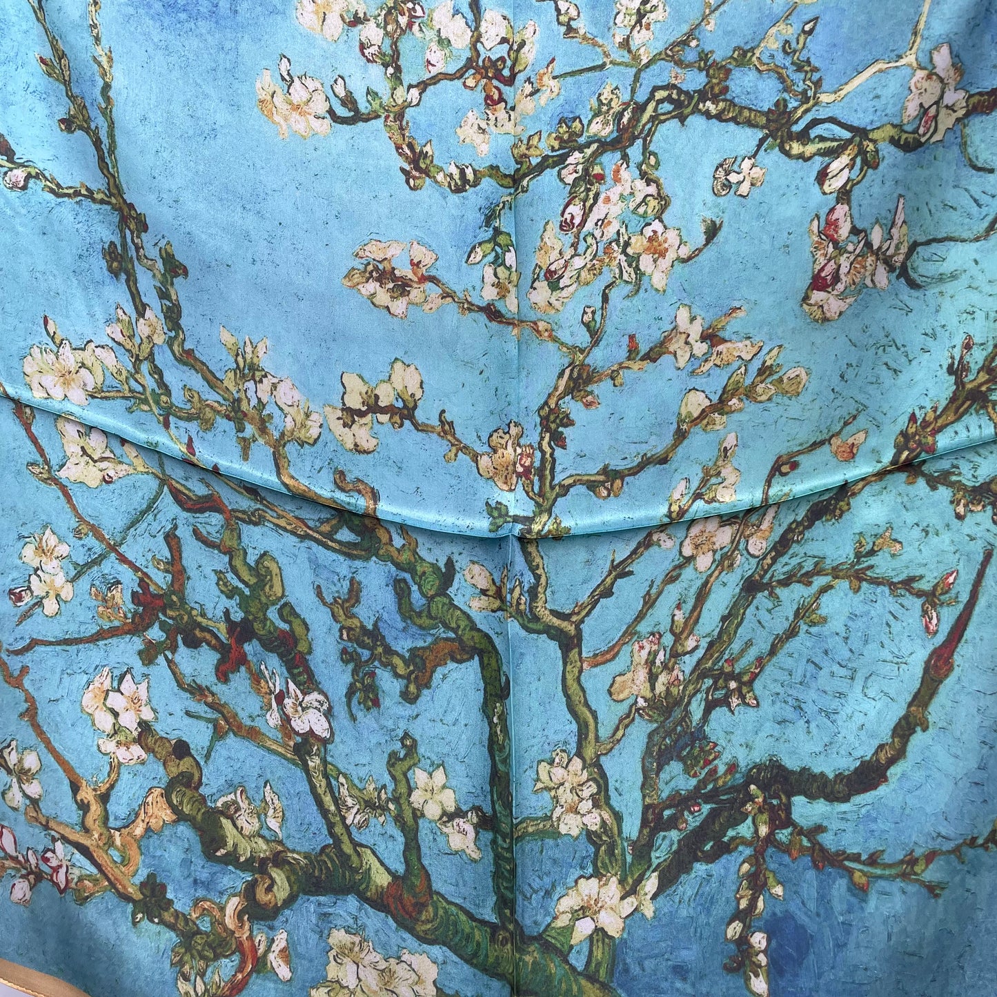 100% Pure Silk Multicolour Large Silk Scarf / Headscarf-The Blue Flowers- 26”Silk Scarf / Headscarf