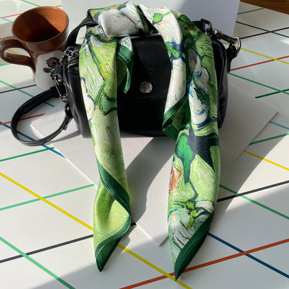 100% Pure Silk Multicolour Small Silk Scarf -The White Rose