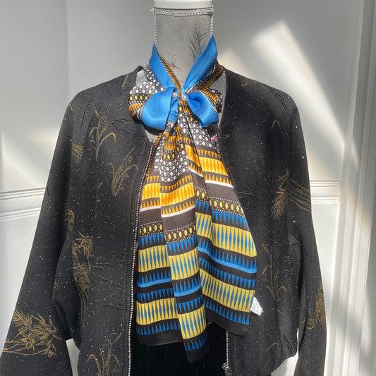 100% Mulberry Silk Skinny Scarf, Multicolour Silk Neck Scarf /Luxury Style Scarf/Silk Hair Scarf-The Blue