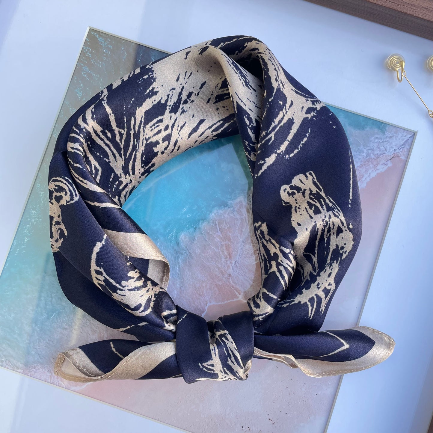 100% Mulberry Silk Scarf-Small Square Multicolor Silk Scarf, lightweight Luxury Neck Hair Scarf - The Horses