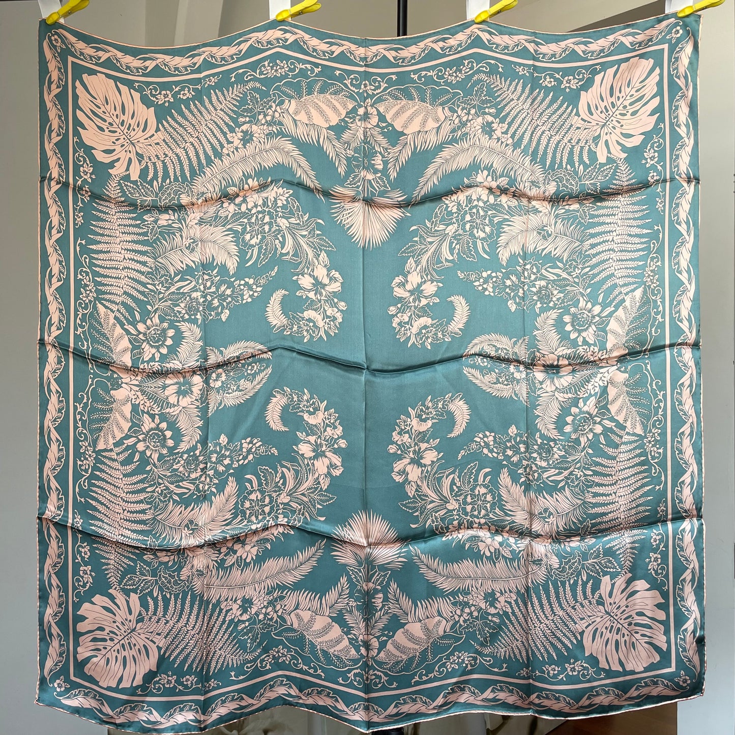 100% Pure Mulberry Silk Multicolour Handmade Large Silk Scarf 43"- The Blue Garden