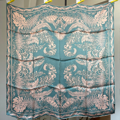 100% Pure Mulberry Silk Multicolour Handmade Large Silk Scarf 43"- The Blue Garden