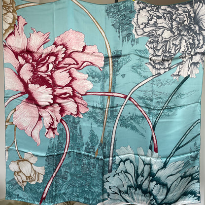 100% Pure Mulberry Silk Multicolour Handmade Large Silk Scarf 43"- The Peony