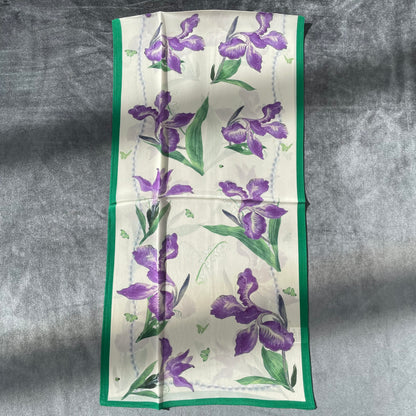 100% Pure Silk Multicolour long Silk Scarf / Headscarf-The Irises