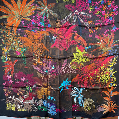 100% Pure Mulberry Silk Multicolour Handmade Large Silk Scarf 43"- The Forest