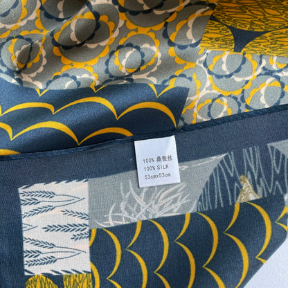 100% Pure Silk Multicolour Small Silk Scarf -The Teals