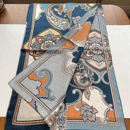 100% Pure Silk Multicolour long Silk Scarf / Headscarf-The Blue Pasiley