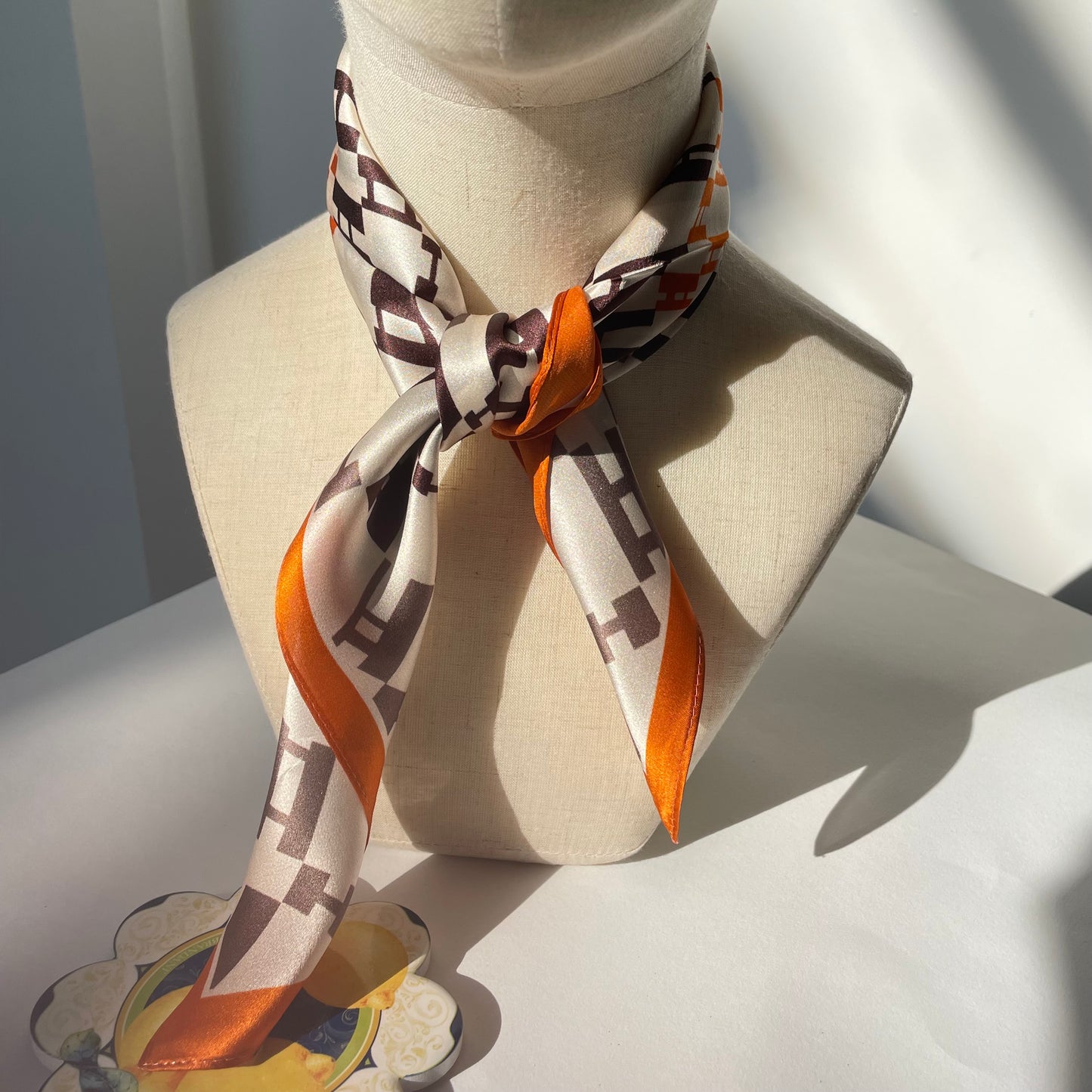 100% Mulberry Silk Scarf-Small Square Multicolor Silk Scarf, lightweight Luxury Neck Hair Scarf - The Orange H