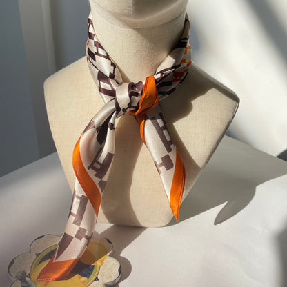 100% Mulberry Silk Scarf-Small Square Multicolor Silk Scarf, lightweight Luxury Neck Hair Scarf - The Orange H