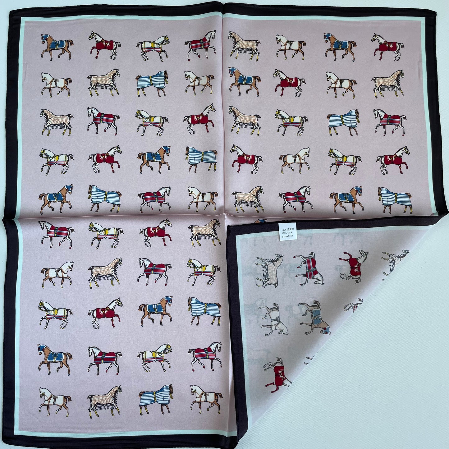 100% Pure Silk Multicolour Small Silk Scarf -The Pink Horses