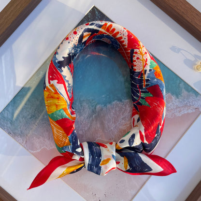 100% Mulberry Silk Scarf-Small Square Multicolor Silk Scarf, lightweight Luxury Neck Hair Scarf - The Painting