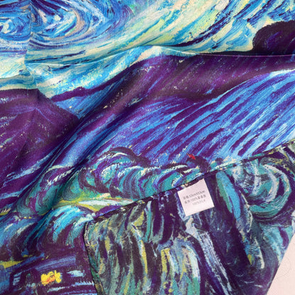 100% Pure Silk Multicolor 20" Silk Square Scarf -The Starry Night