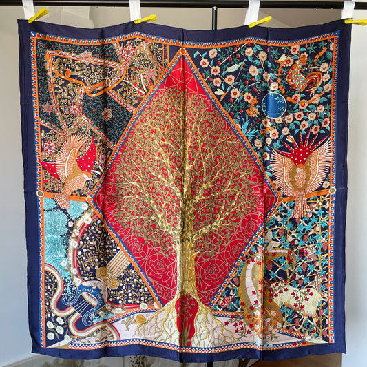100% Pure Mulberry Silk Multicolour Handmade Large Silk Scarf 43"- The Life Tree