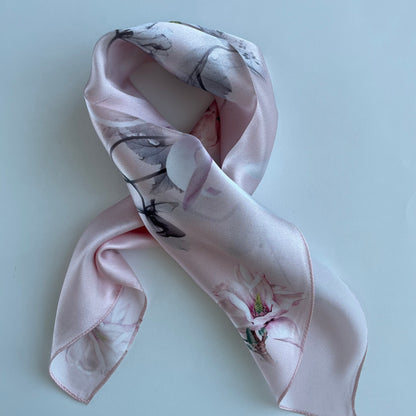 100% Pure Silk Multicolour Small Silk Scarf -The Pink Flowers