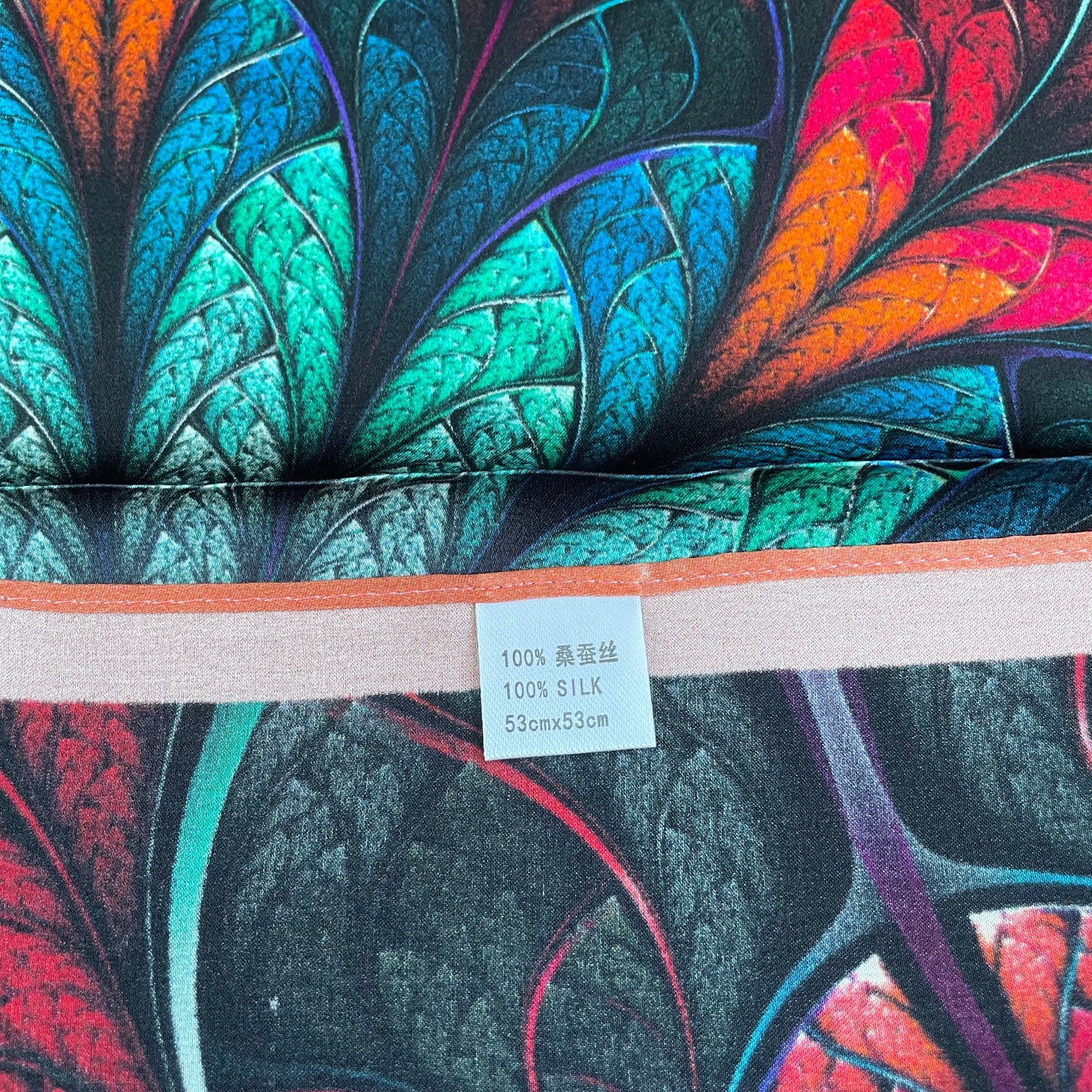 100% Pure Silk Multicolour Small Silk Scarf -The Feathers