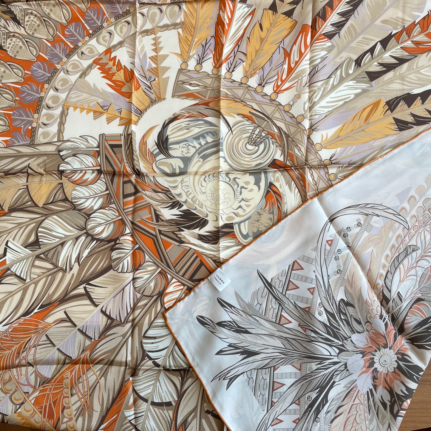 100% Pure Mulberry Silk Multicolour Handmade Large Silk Scarf 43"- The White Round Feathers