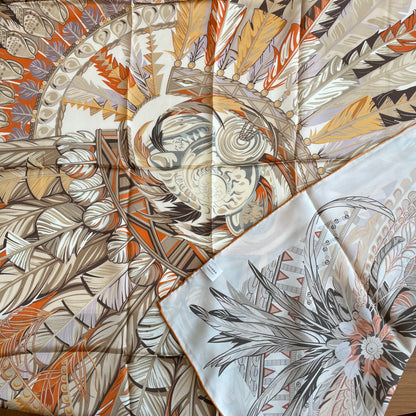 100% Pure Mulberry Silk Multicolour Handmade Large Silk Scarf 43"- The White Round Feathers