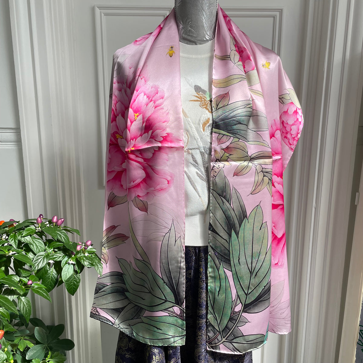 100% Pure Silk Multicolour long Silk Scarf / Headscarf-The Flowers