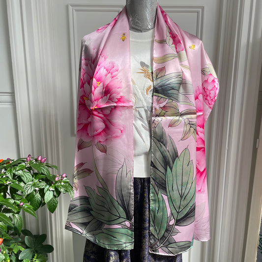 100% Pure Silk Multicolour long Silk Scarf / Headscarf-The Flowers