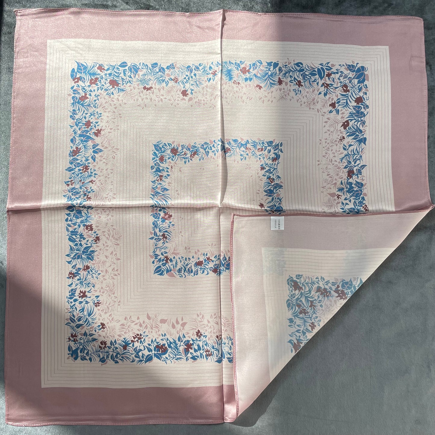 100% Pure Silk Multicolour Large Silk Scarf / Headscarf-The Pink Flowers - 26”Silk Scarf / Headscarf