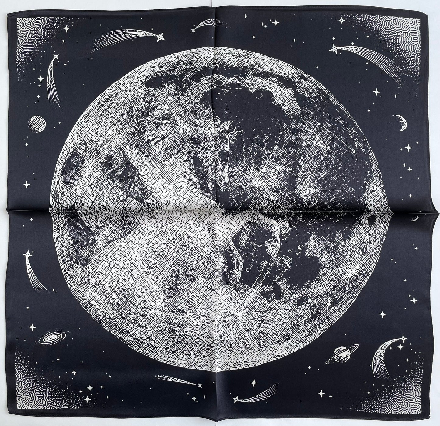100% Pure Silk Multicolour Small Silk Scarf -The Moon & Flying Horse