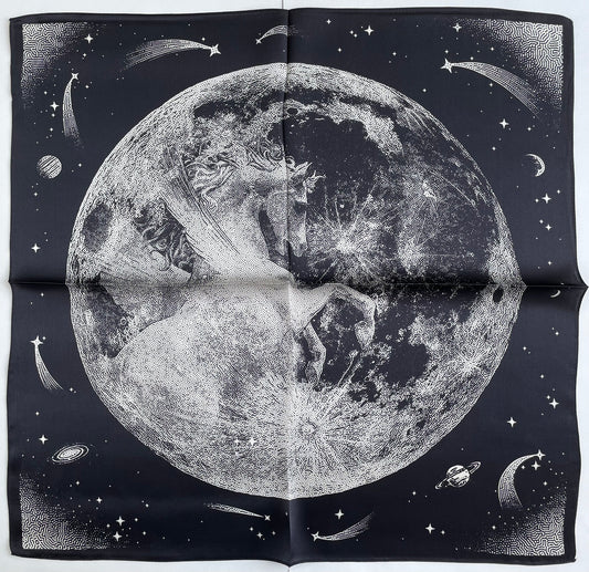 100% Pure Silk Multicolour Small Silk Scarf -The Moon & Flying Horse
