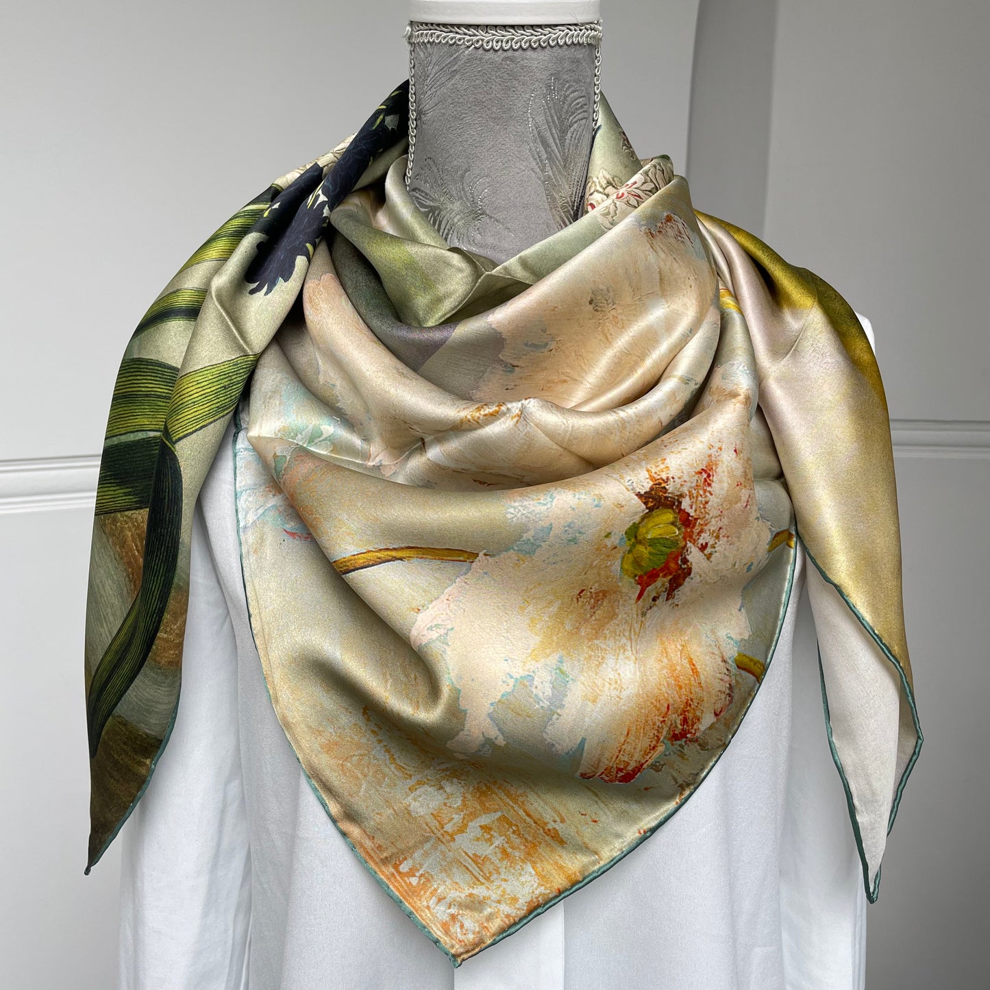100% Pure Mulberry Silk Multicolour Handmade Large Silk Scarf 43"- The Paintings
