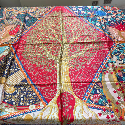 100% Pure Mulberry Silk Multicolour Handmade Large Silk Scarf 43"- The Life Tree
