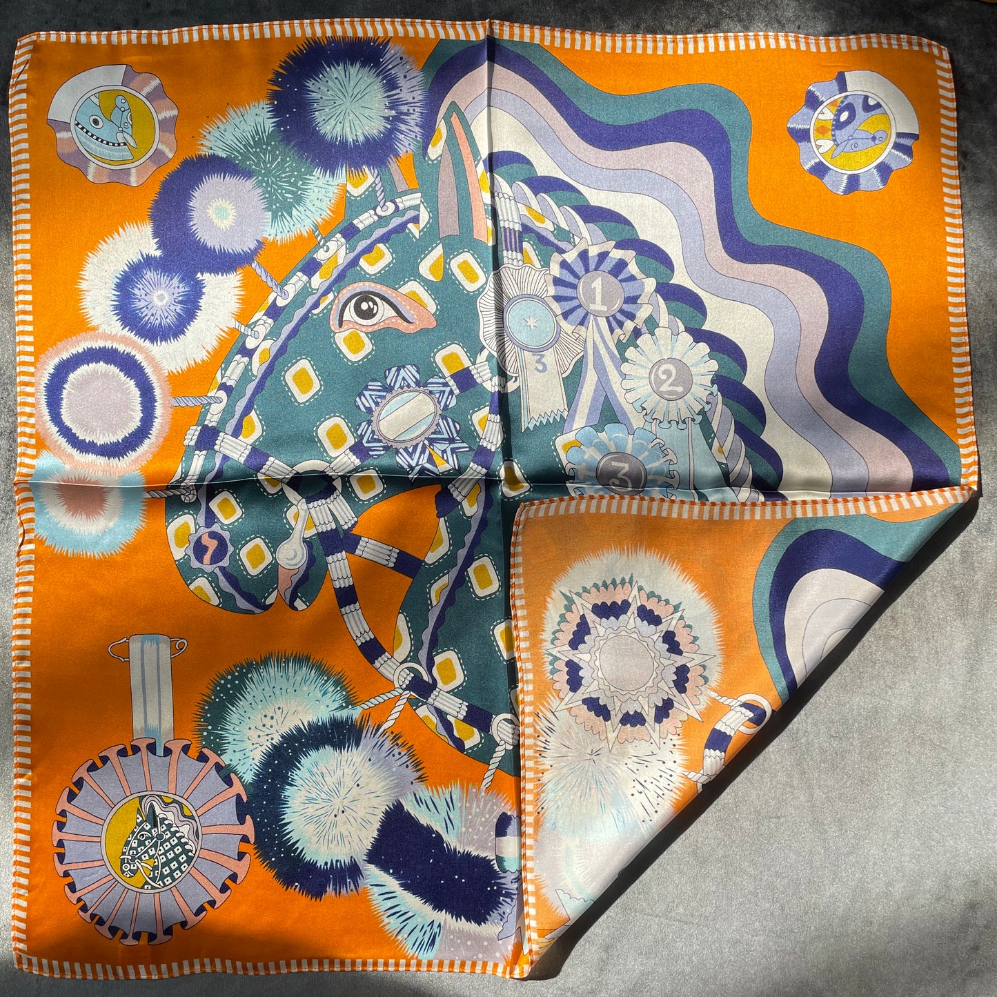 100% Pure Silk Multicolour Large Silk Scarf / Headscarf-The Horses- 26”Silk Scarf / Headscarf