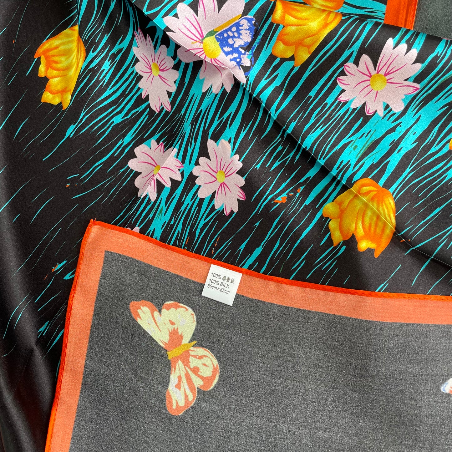 100% Pure Silk Multicolour Large Silk Scarf / Headscarf-The Tits - 26”Silk Scarf / Headscarf