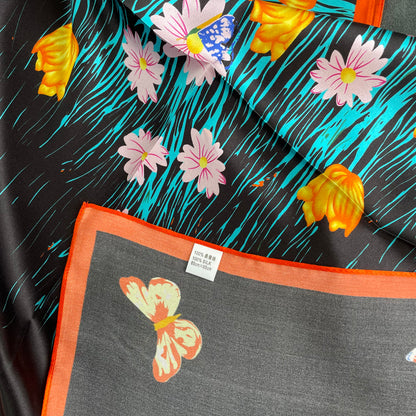100% Pure Silk Multicolour Large Silk Scarf / Headscarf-The Tits - 26”Silk Scarf / Headscarf