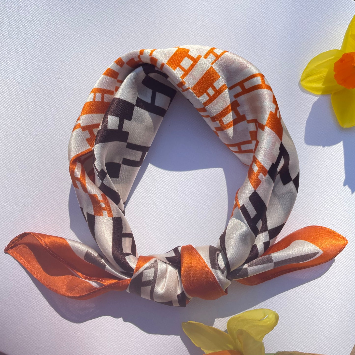 100% Mulberry Silk Scarf-Small Square Multicolor Silk Scarf, lightweight Luxury Neck Hair Scarf - The Orange H
