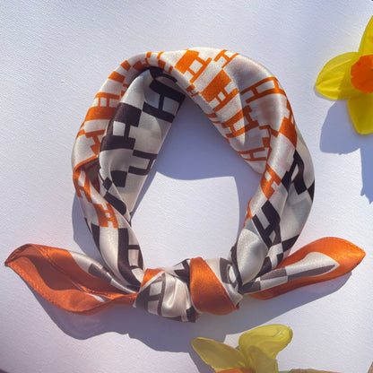 100% Mulberry Silk Scarf-Small Square Multicolor Silk Scarf, lightweight Luxury Neck Hair Scarf - The Orange H
